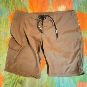 RON JON Board Surf Swim Shorts Women's Size 7- Brown - Drawstring Logo Pocket.